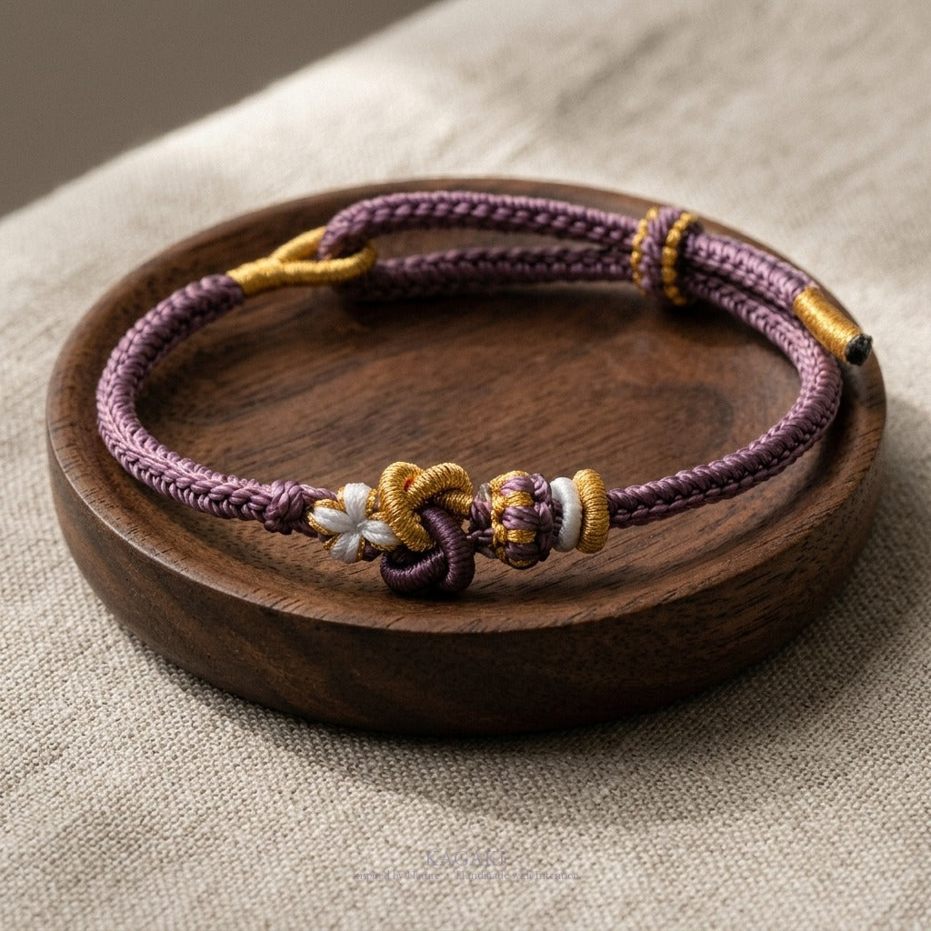 KAGAKI Tinder Steady Courage gold knot color intention cord, studio view, intention bracelet by color