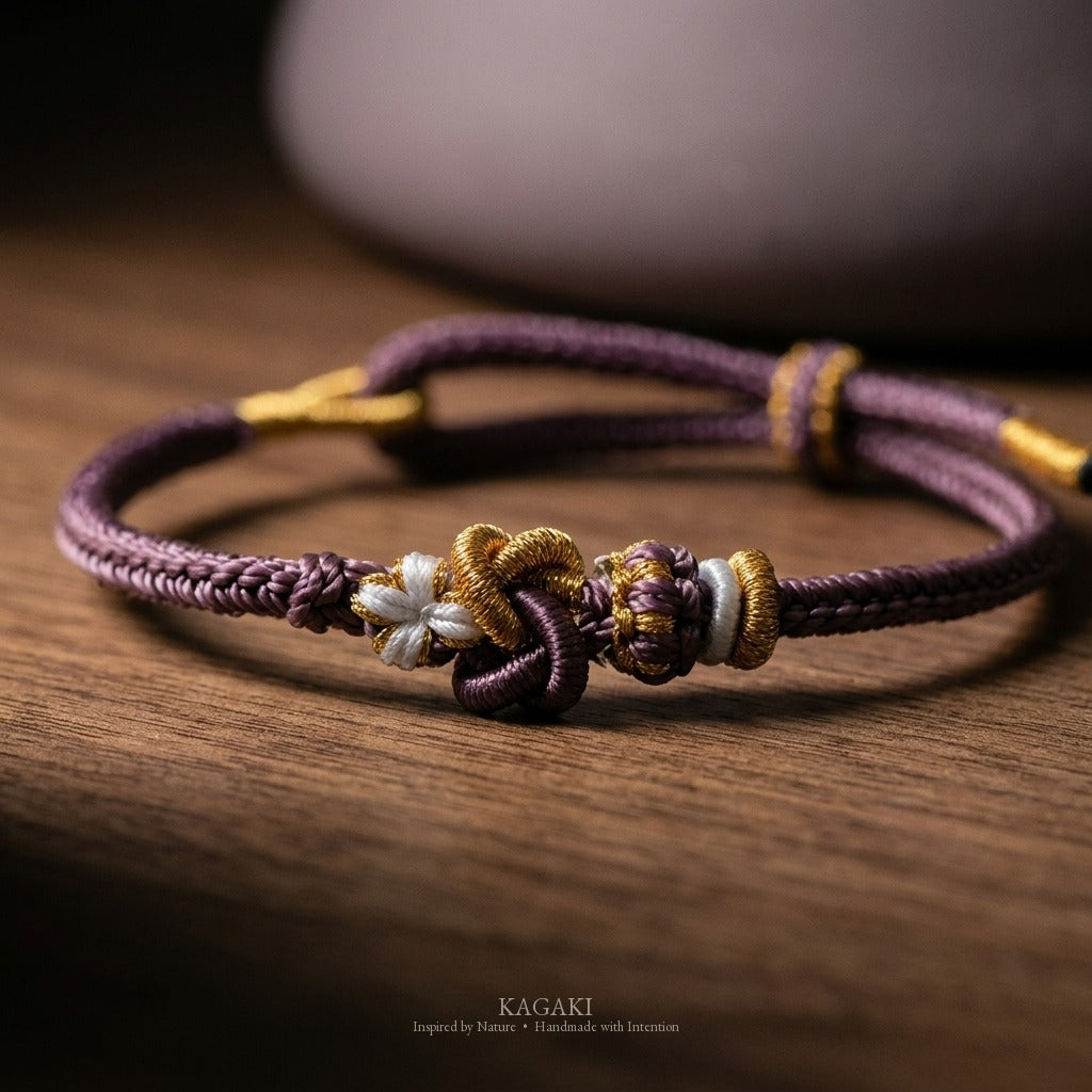 KAGAKI Tinder Steady Courage gold knot color intention cord, studio view, intention bracelet by color
