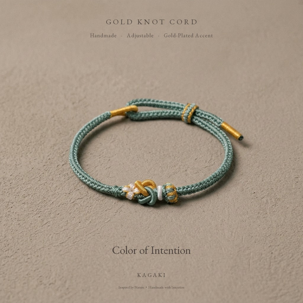 KAGAKI Tinder Quiet Grounding gold knot color intention cord, product view, intention bracelet by color