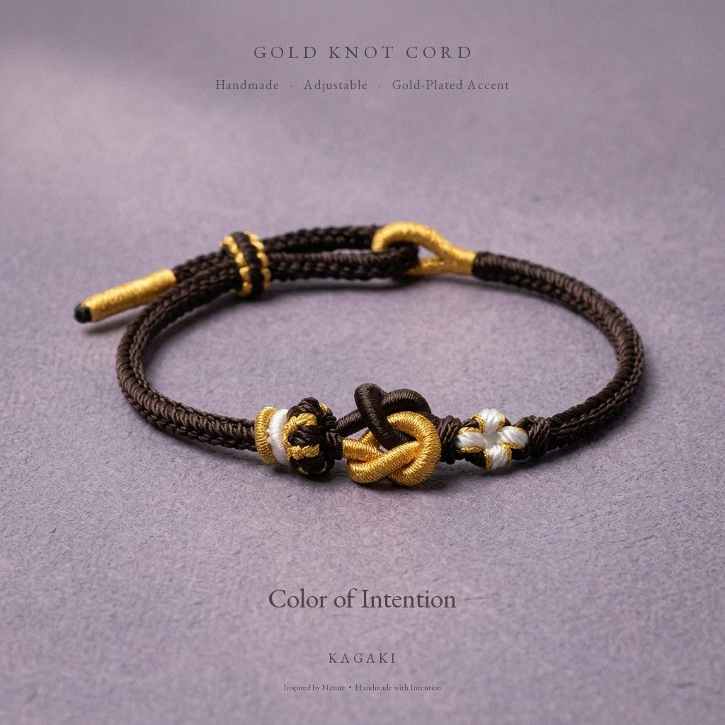 KAGAKI Tinder Calm Protection gold knot color intention cord, product view, intention bracelet by color
