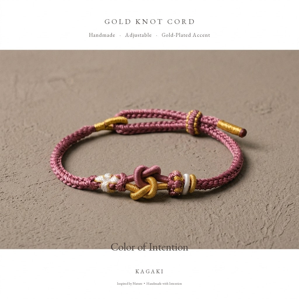 KAGAKI Tinder Open Clarity gold knot color intention cord, product view, intention bracelet by color