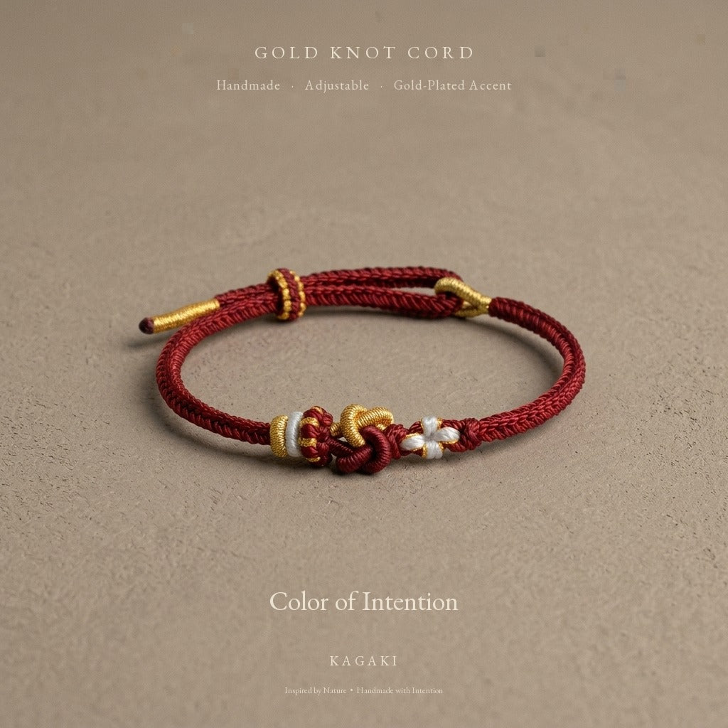 KAGAKI Tinder Deep Quiet gold knot color intention cord, product view, intention bracelet by color