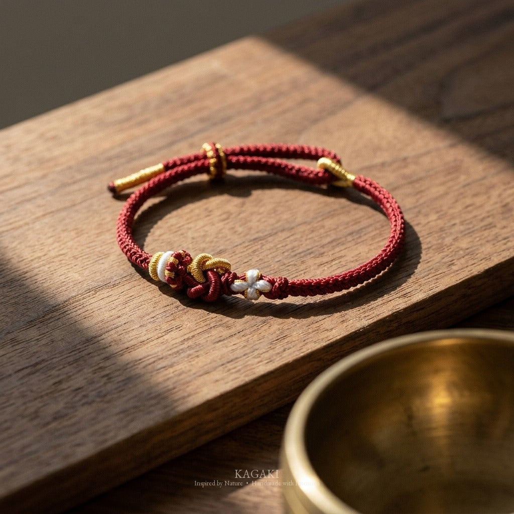 KAGAKI Tinder Deep Quiet gold knot color intention cord, studio view, intention bracelet by color