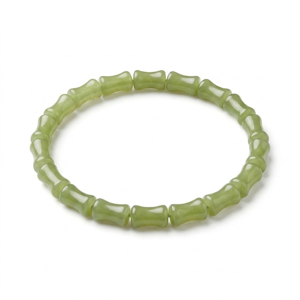 KAGAKI Bamboo green jade bamboo bead bracelet, white background product view, handmade bamboo bracelet