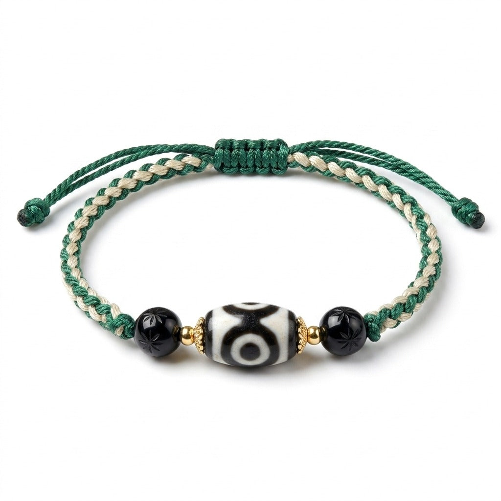 KAGAKI handmade Tibetan-inspired three-eye Dzi-style cord bracelet — Triad – 三 — primary (8/11)