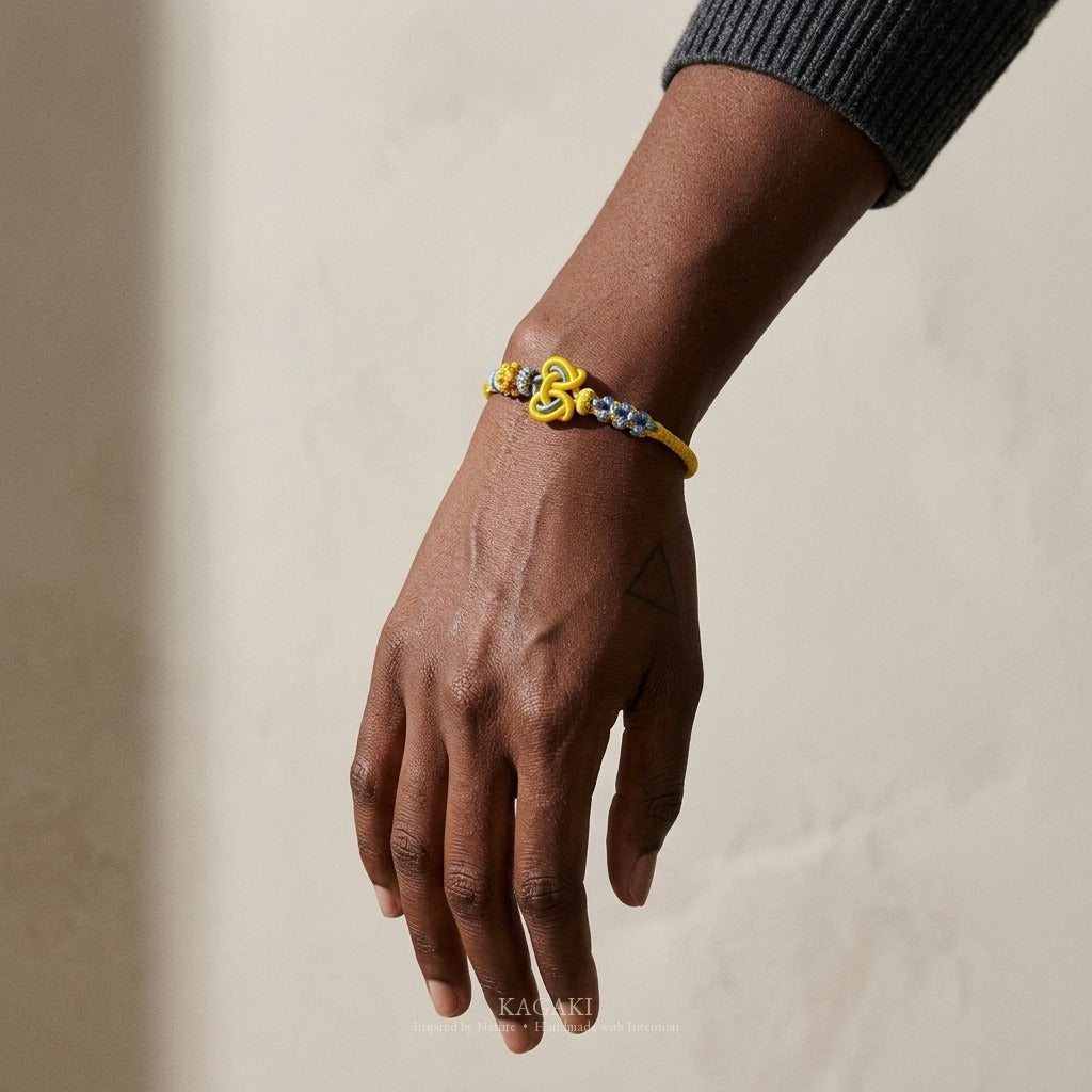 KAGAKI handmade heart knot friendship cord bracelet — Pulse – 鼓 — Sunlit Pulse — on-wrist-luxury-supplemental (9/24)