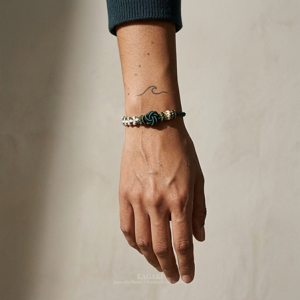 KAGAKI handmade infinity flower knot cord bracelet — Garland – 環 — Spring Garland — on-wrist-luxury-supplemental (12/14)