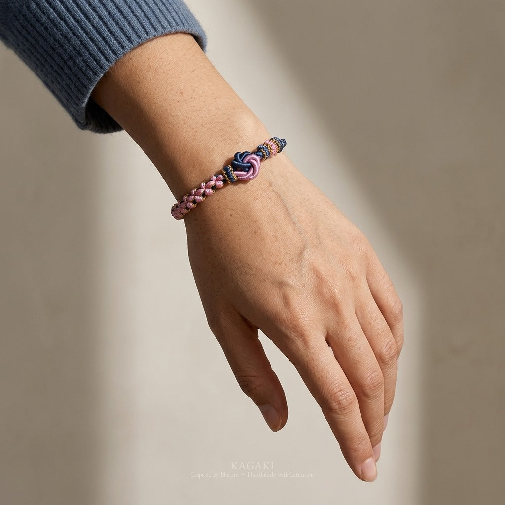 KAGAKI handmade infinity flower knot cord bracelet — Garland – 環 — — — on-wrist-luxury (5/14)