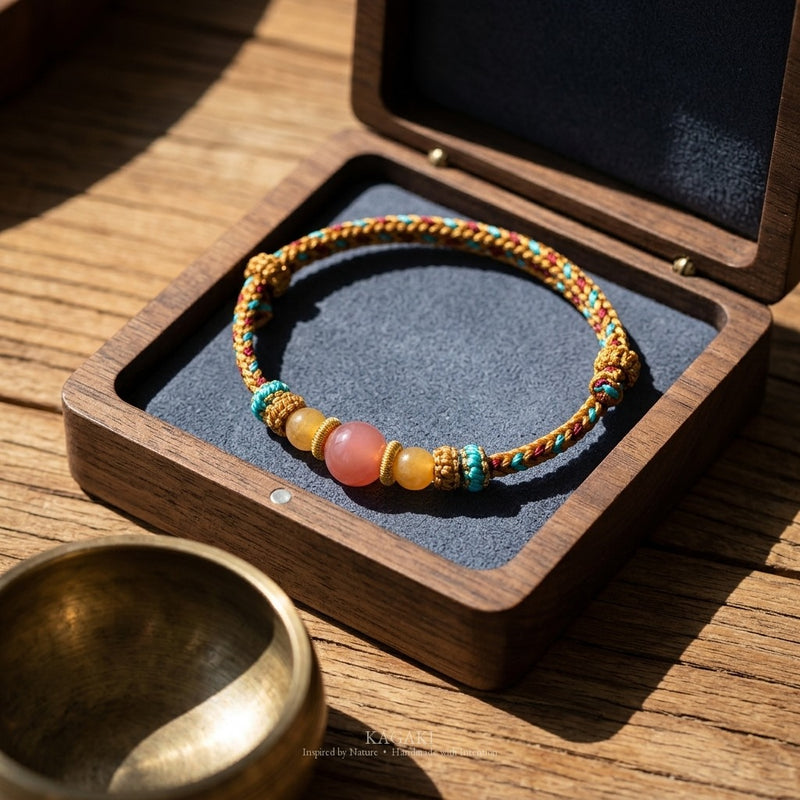 KAGAKI handmade yellow nephrite jade Tibetan-inspired cord bracelet — Anchor – 碇 — styled-scene (1/7)
