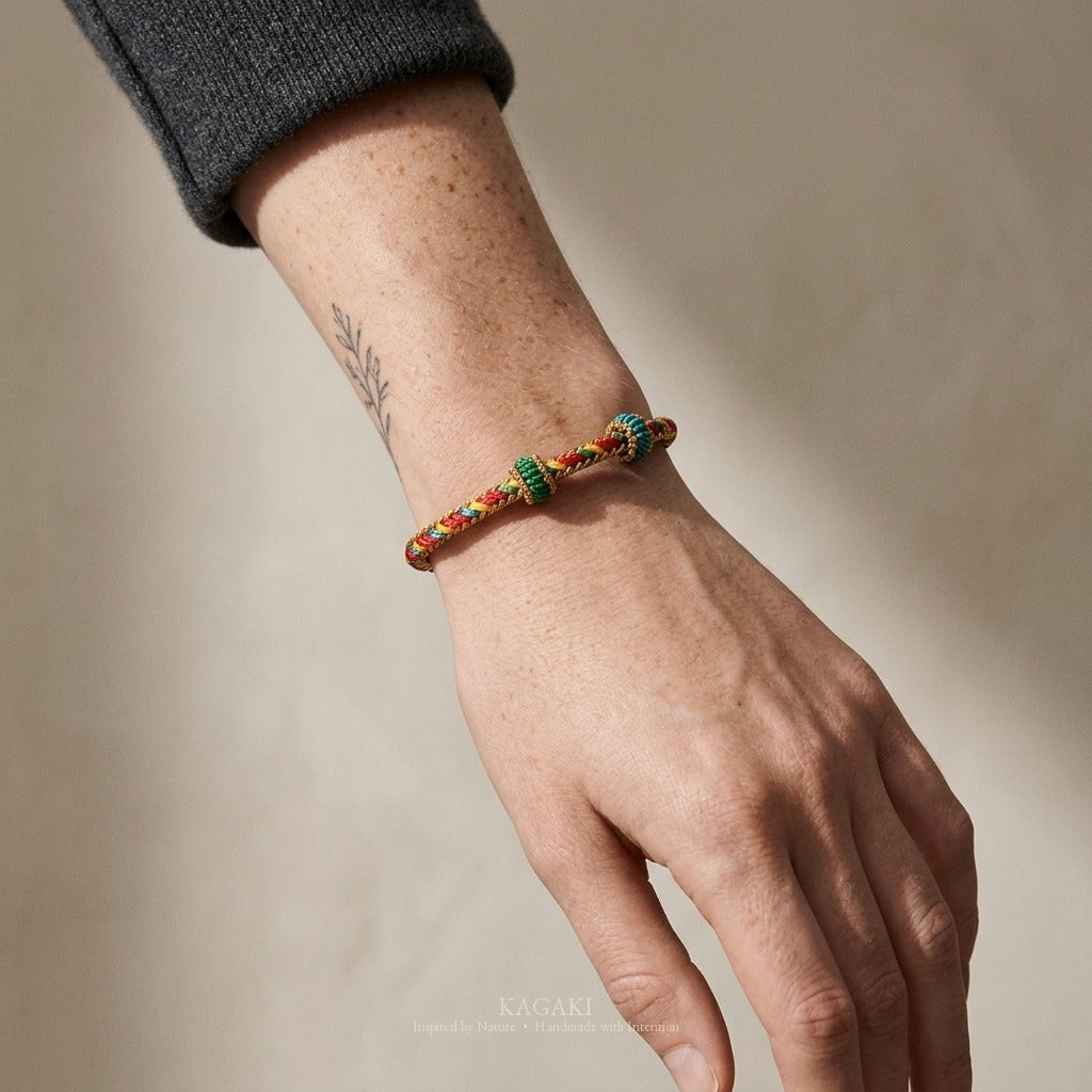 KAGAKI handmade Tibetan-inspired meditation cord bracelet — Pause – 間 — Open Pause — on-wrist-luxury-supplemental (12/14)