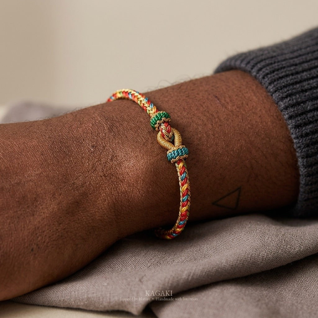 KAGAKI handmade Tibetan-inspired meditation cord bracelet — Pause – 間 — — — on-wrist-lifestyle (6/14)