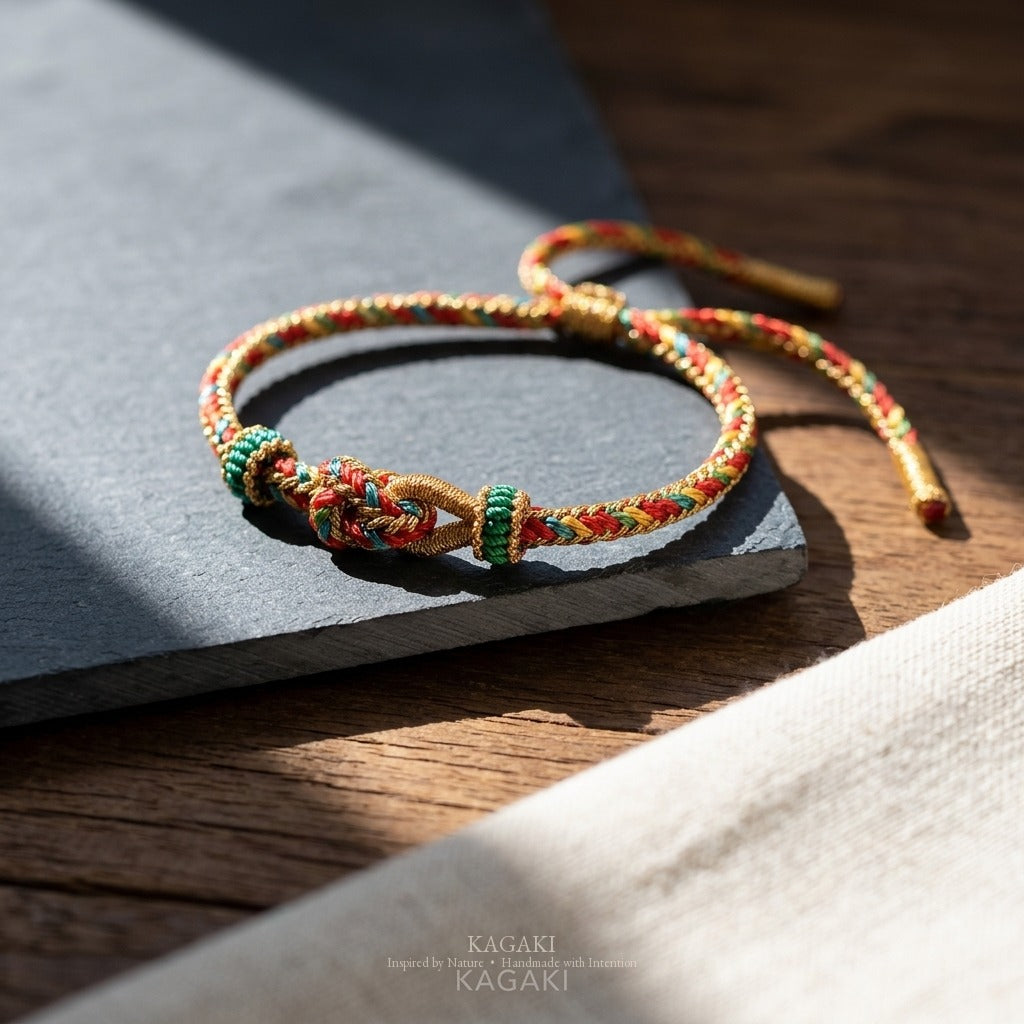 KAGAKI handmade Tibetan-inspired meditation cord bracelet — Pause – 間 — — — styled-scene (2/14)