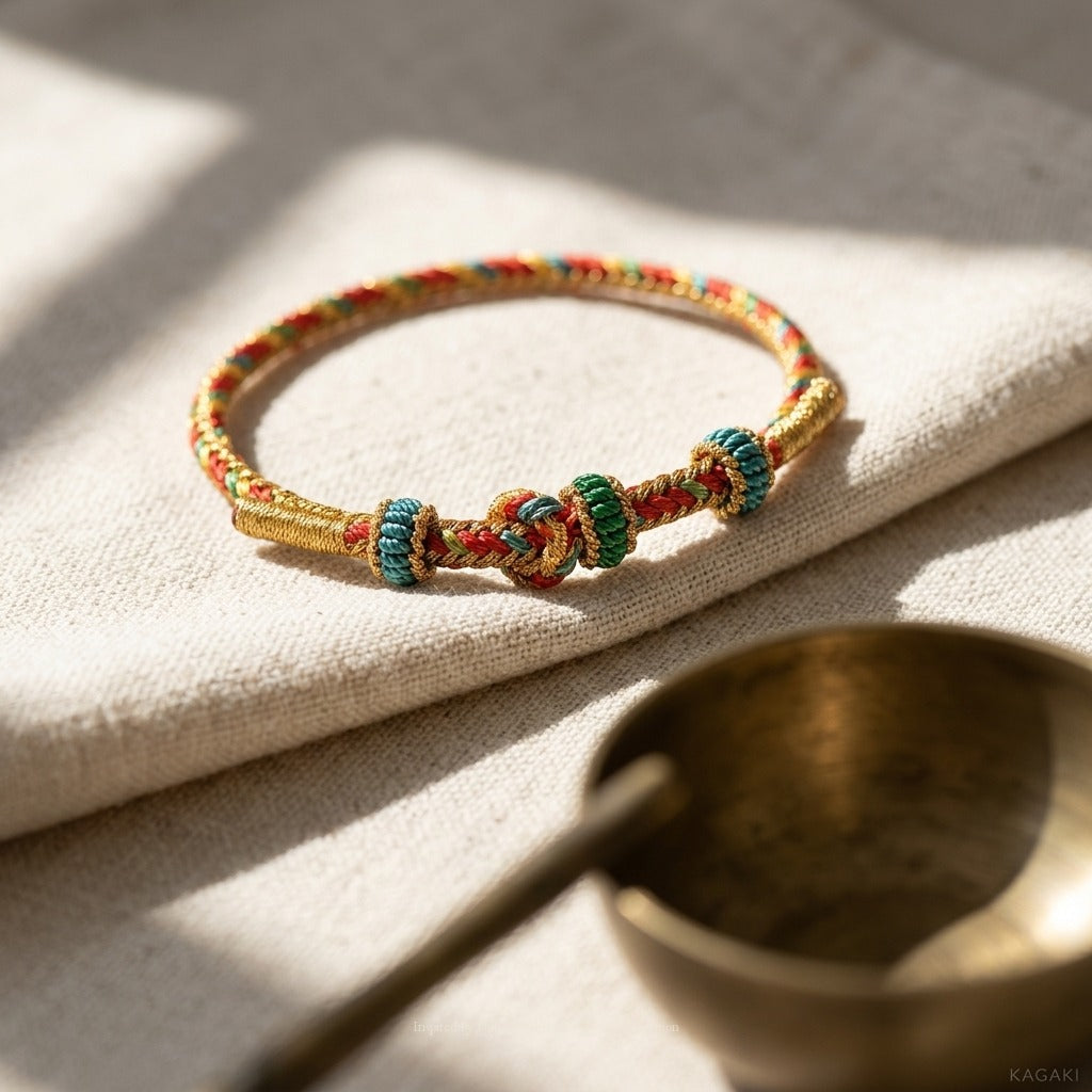 KAGAKI handmade Tibetan-inspired meditation cord bracelet — Pause – 間 — — — styled-scene (4/14)