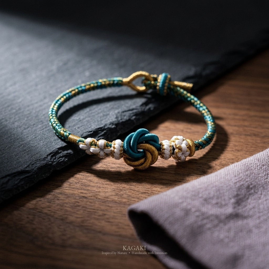 KAGAKI Shore lake landscape cord, studio view, handmade cord bracelet gift