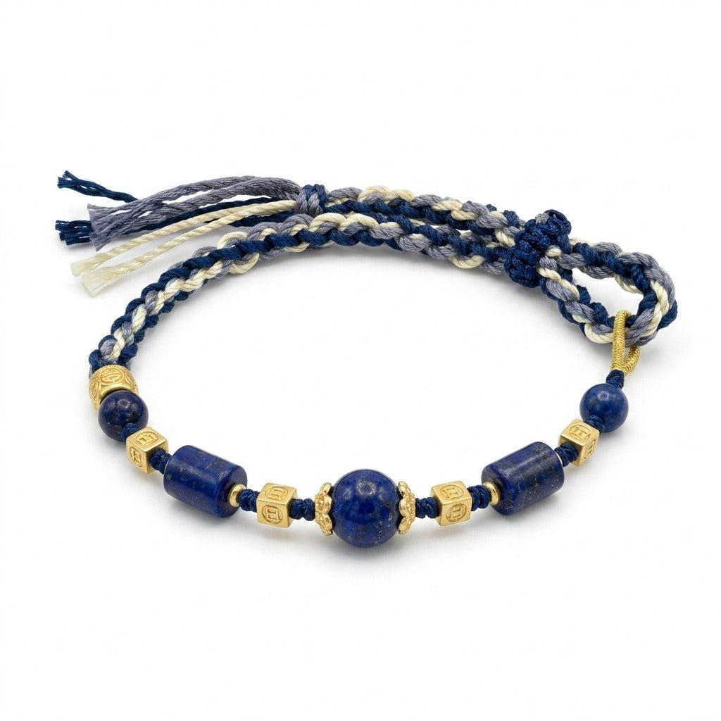 KAGAKI handmade lapis lazuli Tibetan-inspired cord bracelet — Sage – 智 — primary (8/11)