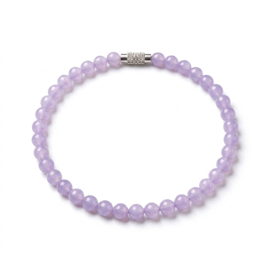 KAGAKI Pastel lavender jade fine bead bracelet, white background product view, handmade lavender jade bracelet
