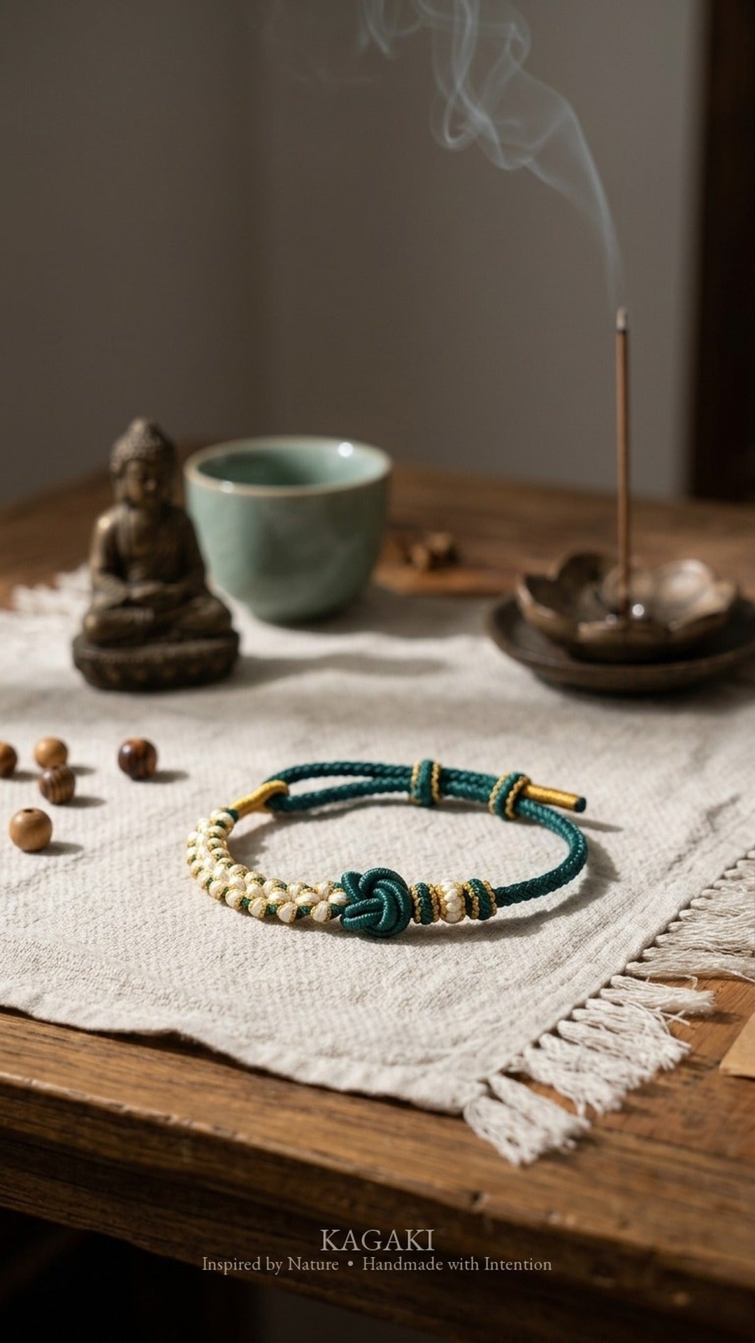 KAGAKI Mandala Teal Wholeness mandala infinity flower meditation cord, product view, meditation daily ritual