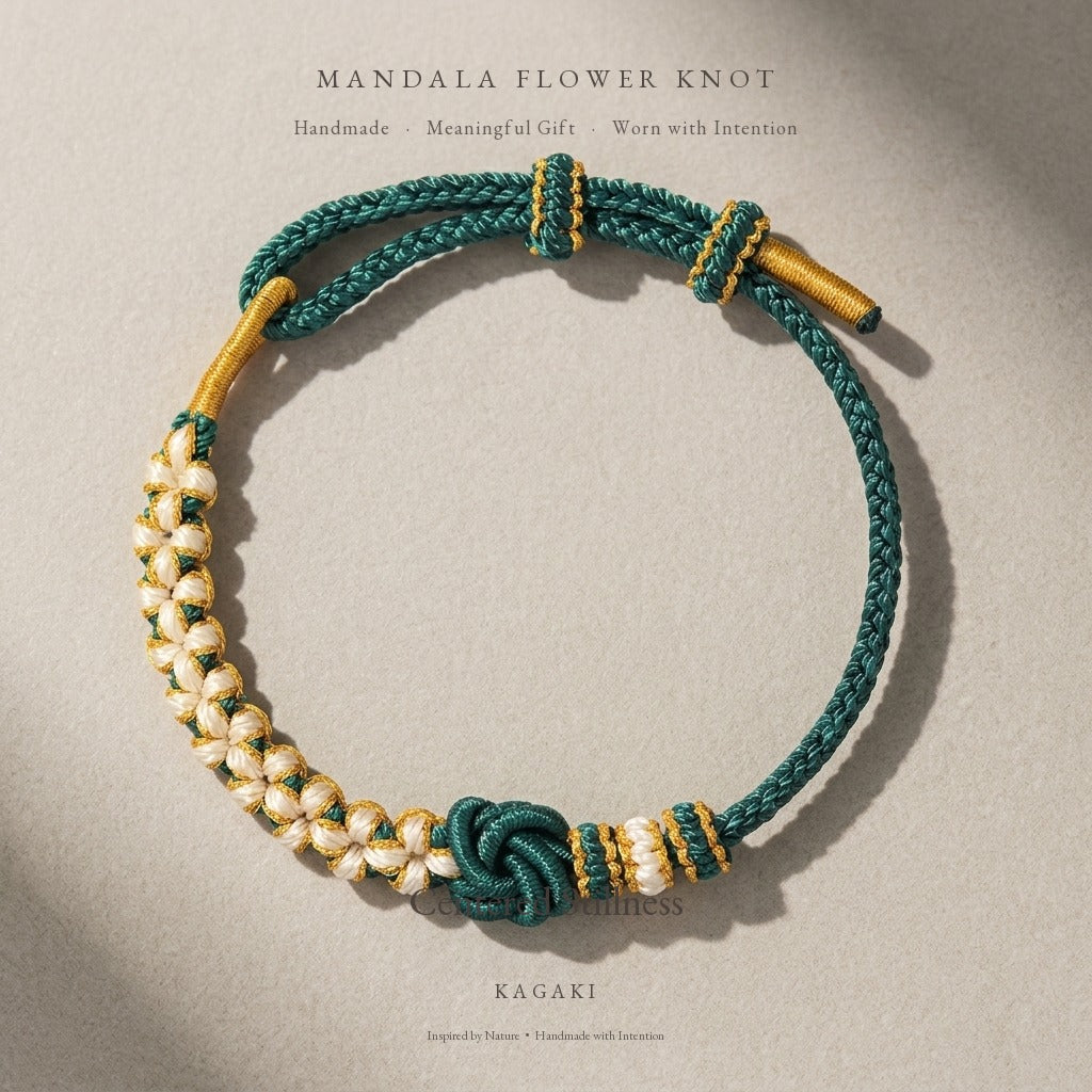 KAGAKI Mandala Teal Wholeness mandala infinity flower meditation cord, product view, meditation daily ritual