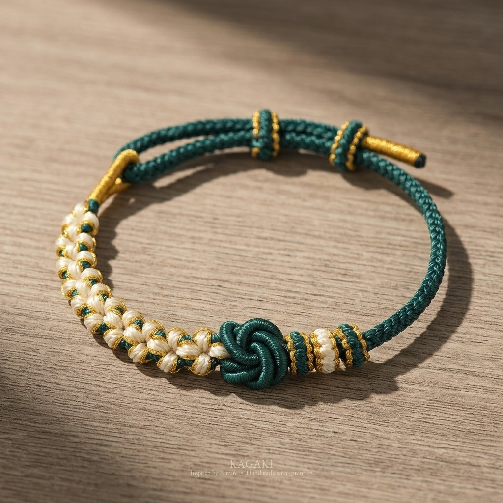 KAGAKI Mandala Teal Wholeness mandala infinity flower meditation cord, studio view, meditation daily ritual