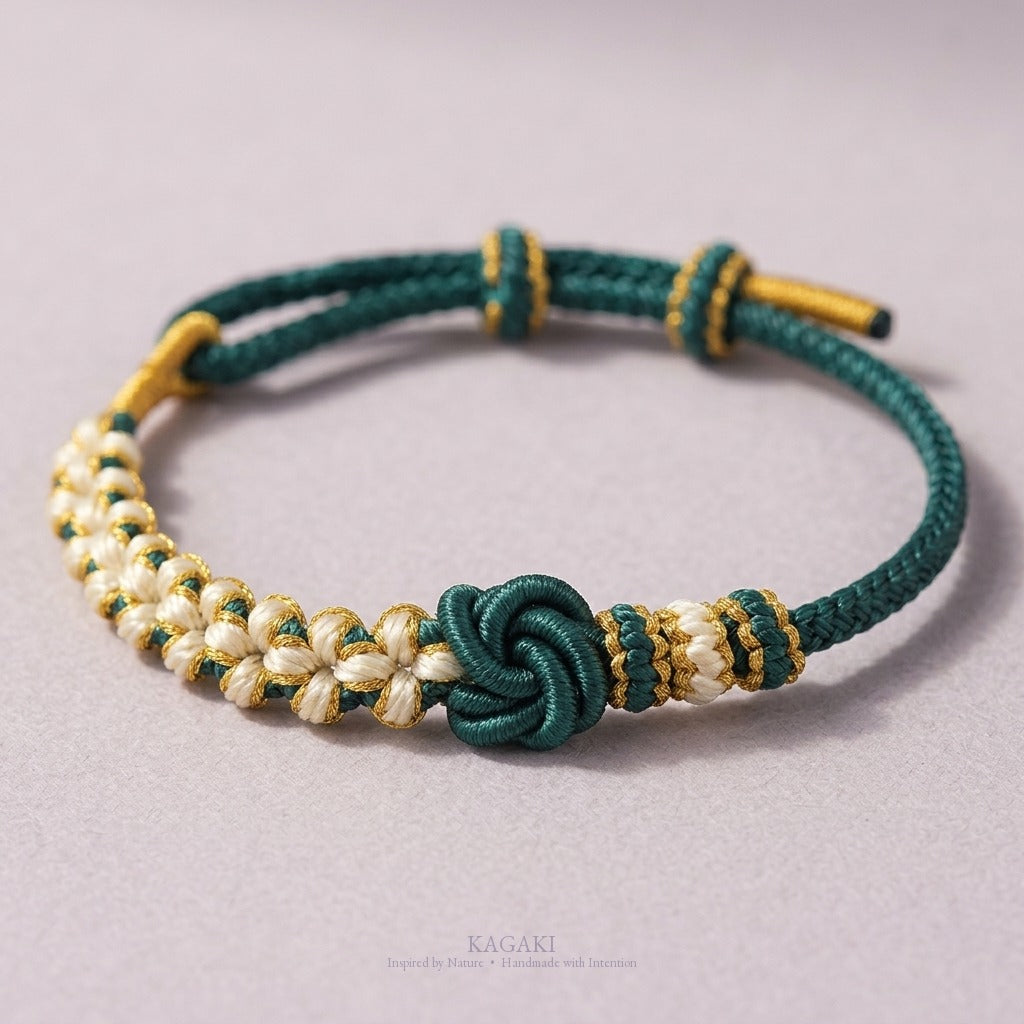 KAGAKI Mandala Teal Wholeness mandala infinity flower meditation cord, studio view, meditation daily ritual