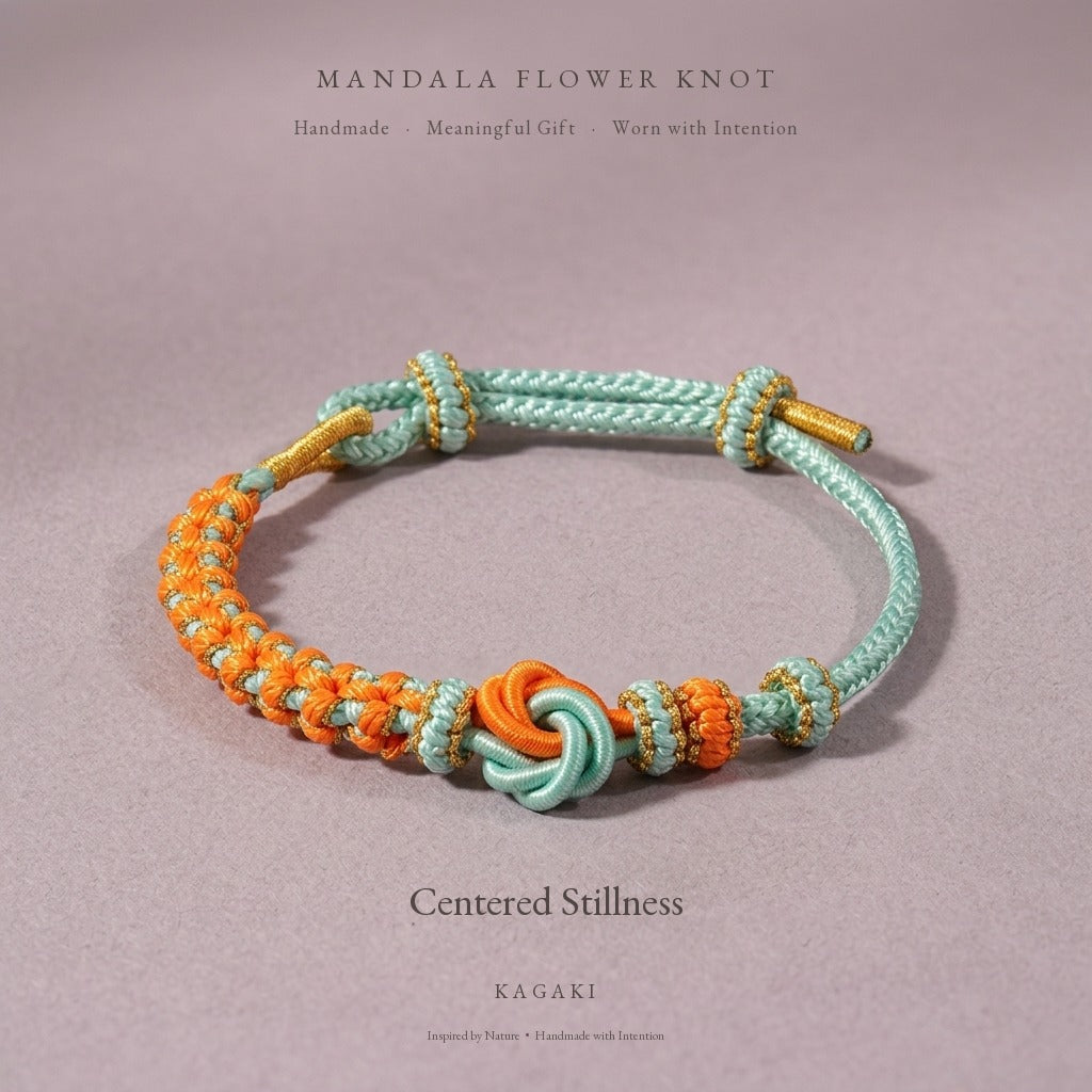 KAGAKI Mandala Aqua Glow mandala infinity flower meditation cord, product view, meditation daily ritual