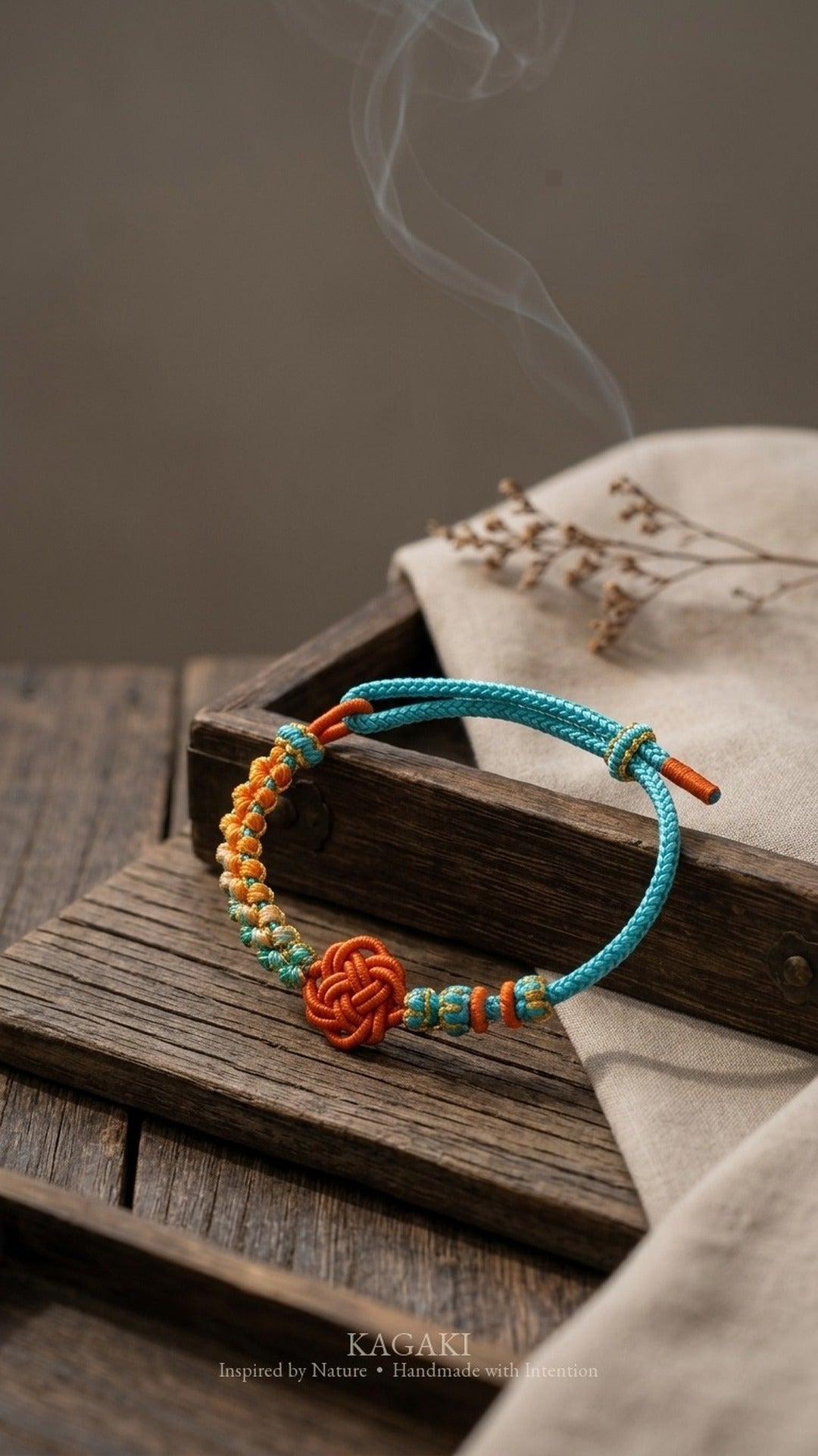 KAGAKI Mandala Turquoise Return mandala infinity flower meditation cord, product view, meditation daily ritual
