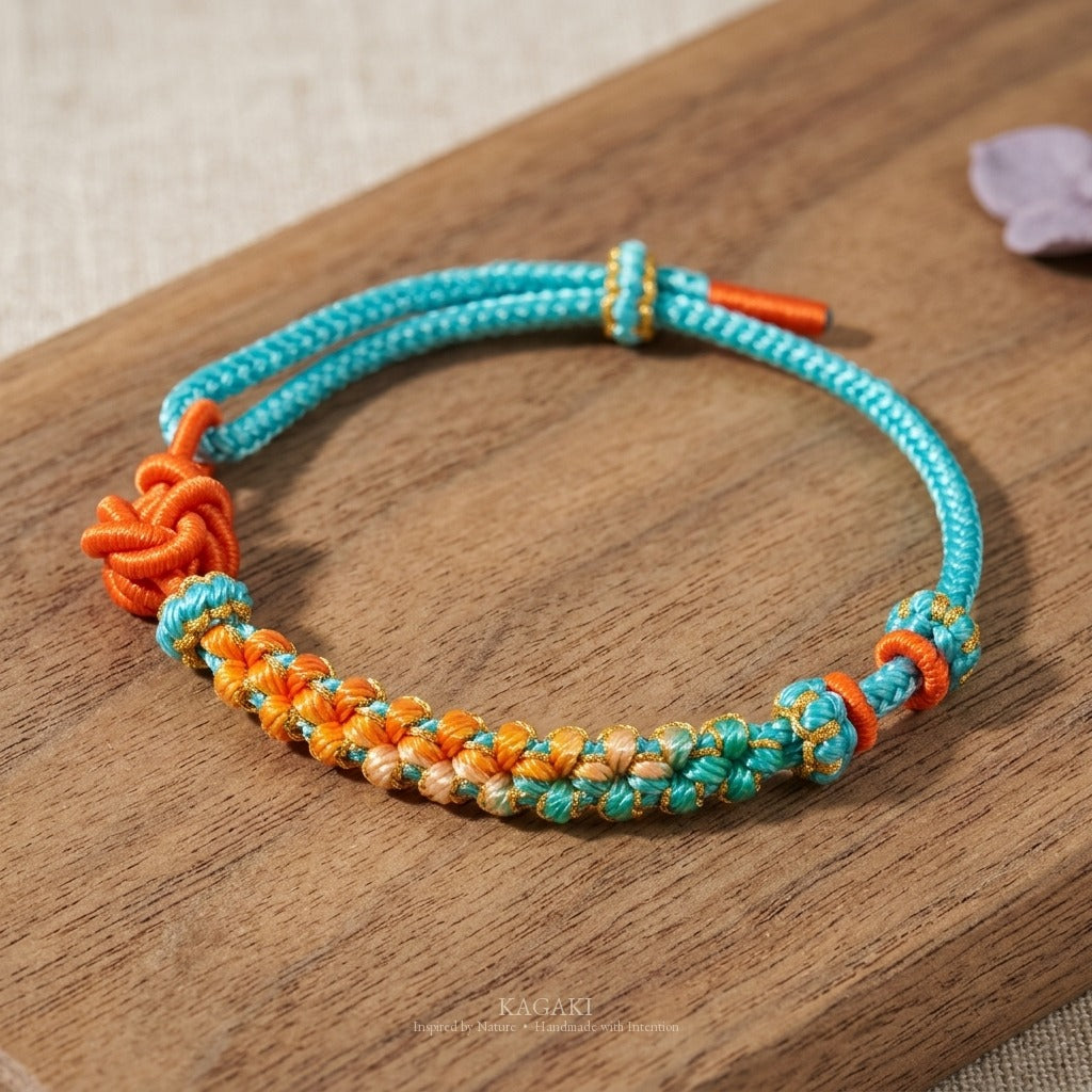 KAGAKI Mandala Turquoise Return mandala infinity flower meditation cord, studio view, meditation daily ritual
