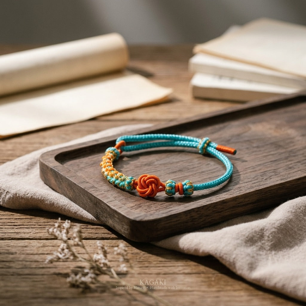 KAGAKI Mandala Turquoise Return mandala infinity flower meditation cord, studio view, meditation daily ritual