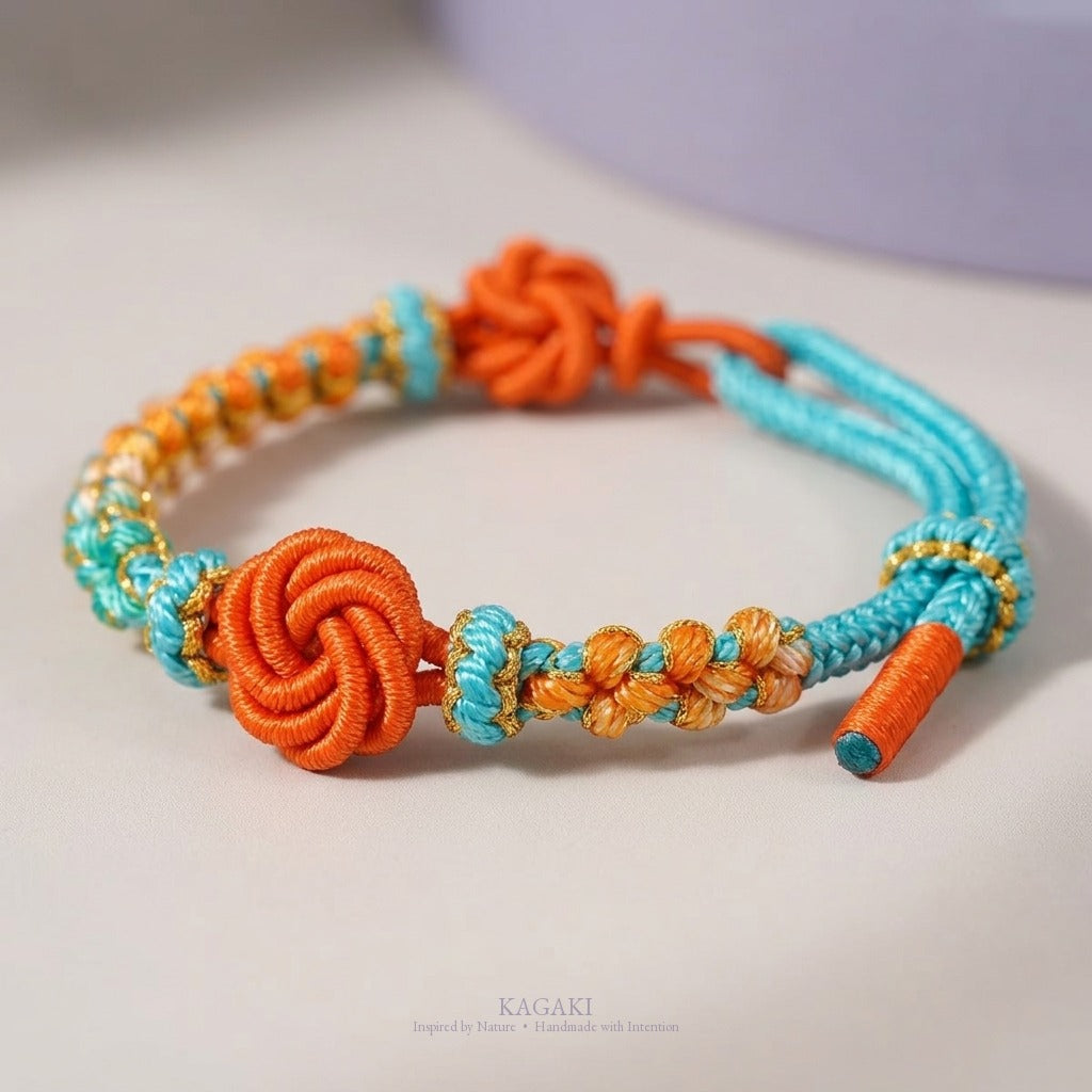 KAGAKI Mandala Turquoise Return mandala infinity flower meditation cord, studio view, meditation daily ritual