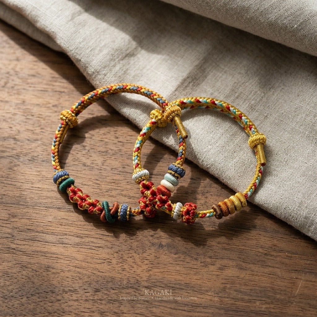 KAGAKI Pigment painterly color braided cord, product view, handmade cord bracelet gift