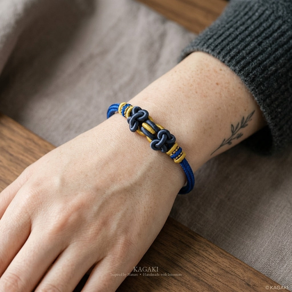 KAGAKI Palette Ocean Hue multi-color adjustable braided cord lucky, wrist view, lucky bracelet gift