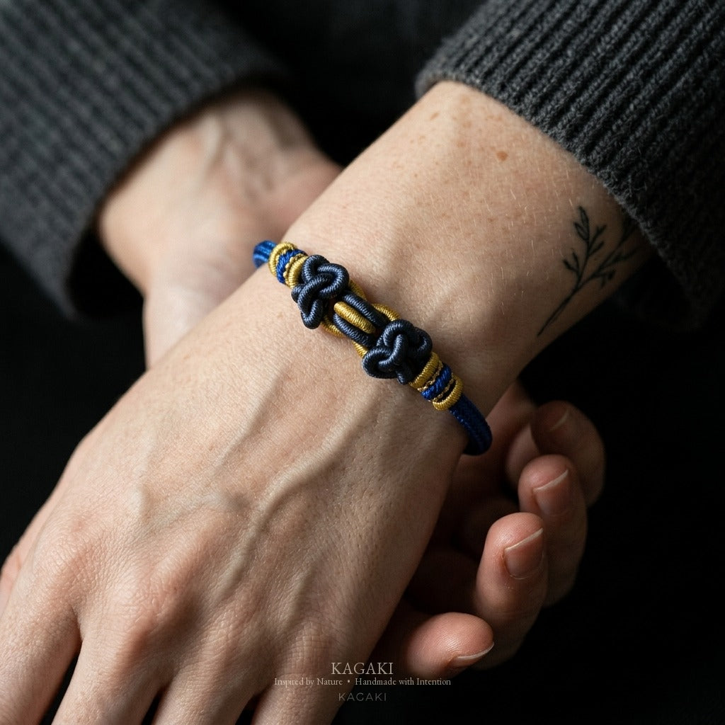 KAGAKI Palette Ocean Hue multi-color adjustable braided cord lucky, wrist view, lucky bracelet gift