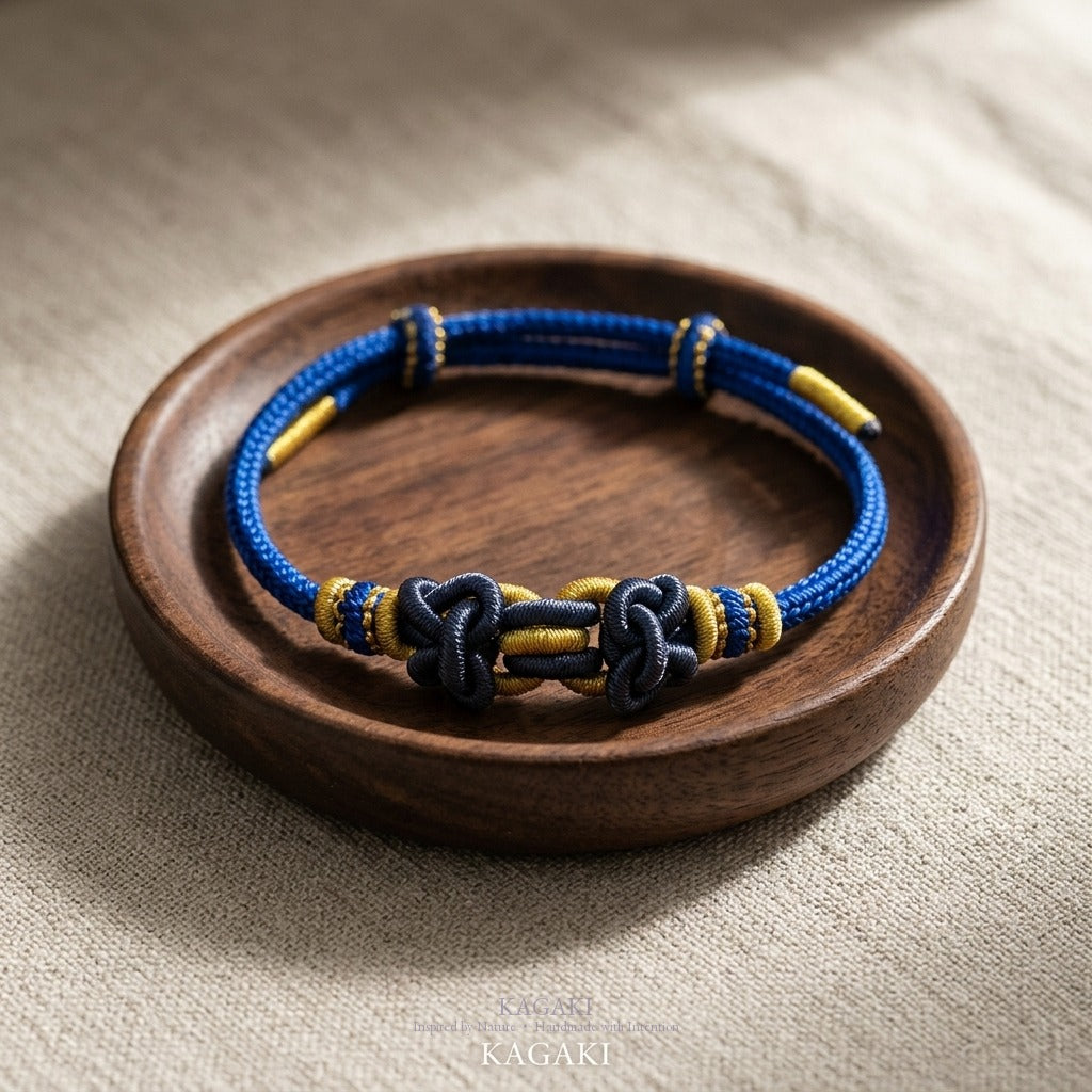 KAGAKI Palette Ocean Hue multi-color adjustable braided cord lucky, studio view, lucky bracelet gift