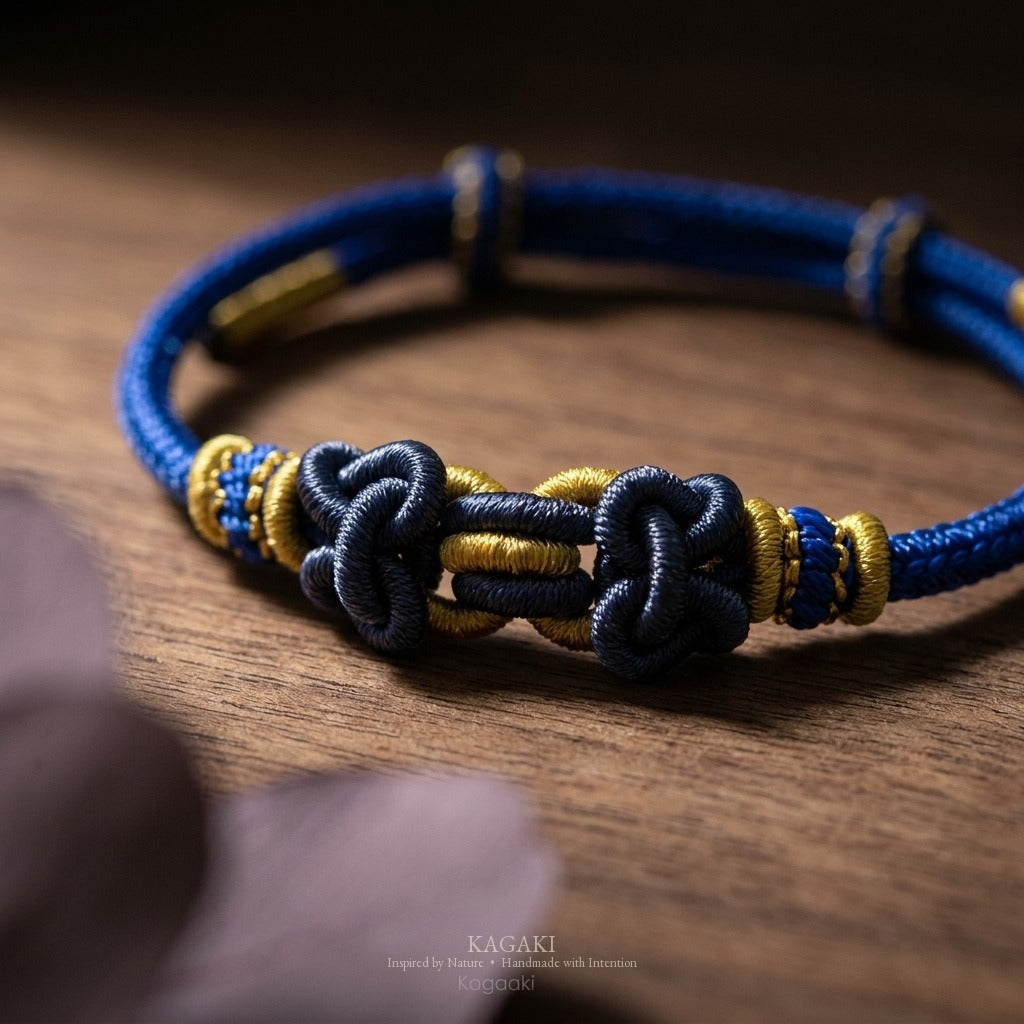 KAGAKI Palette Ocean Hue multi-color adjustable braided cord lucky, studio view, lucky bracelet gift