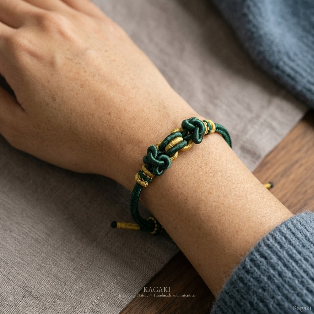 KAGAKI Palette Moss Garden multi-color adjustable braided cord lucky, wrist view, lucky bracelet gift
