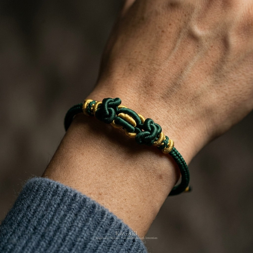 KAGAKI Palette Moss Garden multi-color adjustable braided cord lucky, wrist view, lucky bracelet gift
