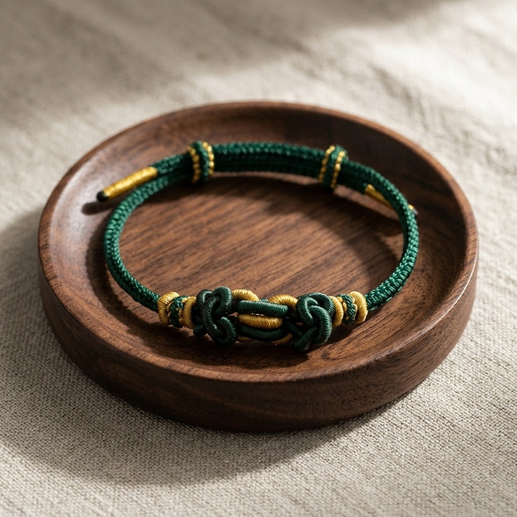 KAGAKI Palette Moss Garden multi-color adjustable braided cord lucky, studio view, lucky bracelet gift