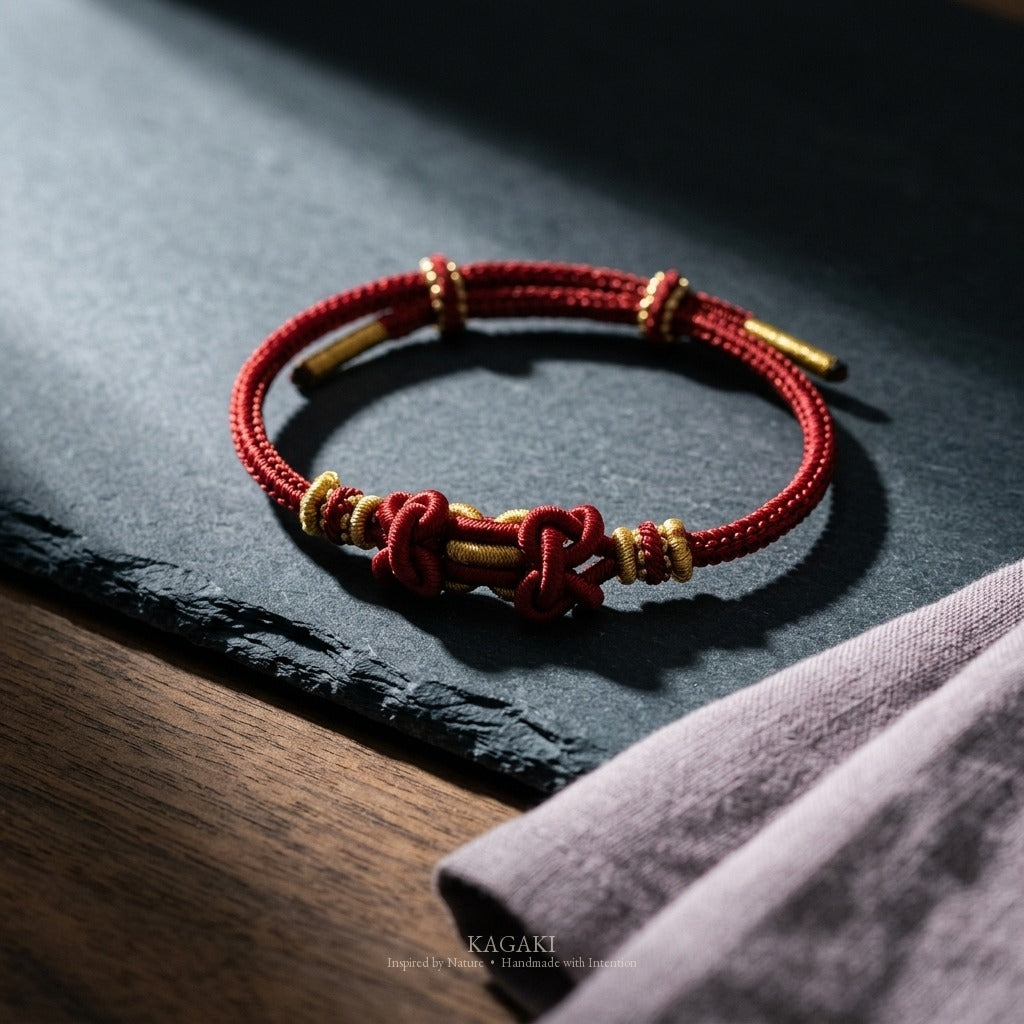 KAGAKI Palette Wine Hearth multi-color adjustable braided cord lucky, studio view, lucky bracelet gift