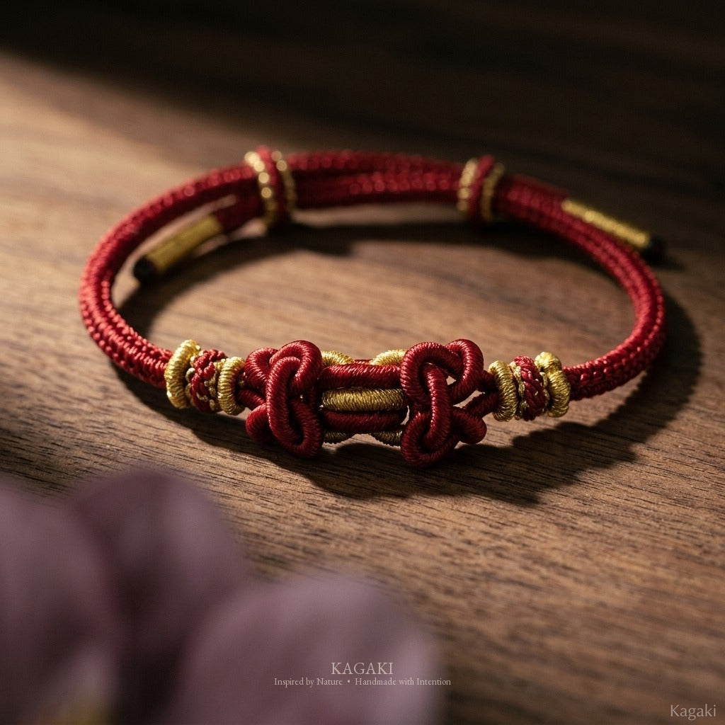 KAGAKI Palette Wine Hearth multi-color adjustable braided cord lucky, studio view, lucky bracelet gift