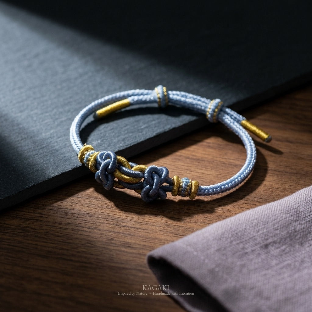 KAGAKI Palette Lagoon Calm multi-color adjustable braided cord lucky, studio view, lucky bracelet gift