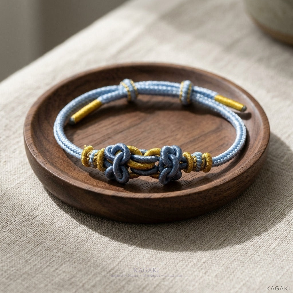KAGAKI Palette Lagoon Calm multi-color adjustable braided cord lucky, studio view, lucky bracelet gift