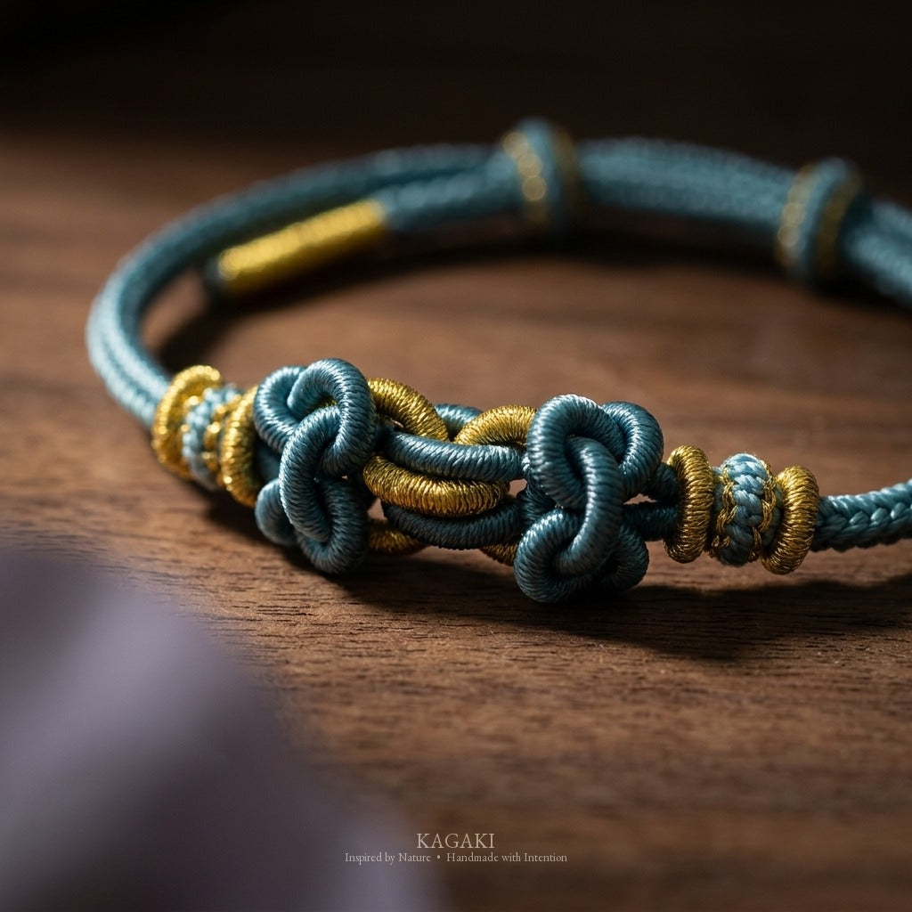 KAGAKI Palette Lagoon Calm multi-color adjustable braided cord lucky, studio view, lucky bracelet gift