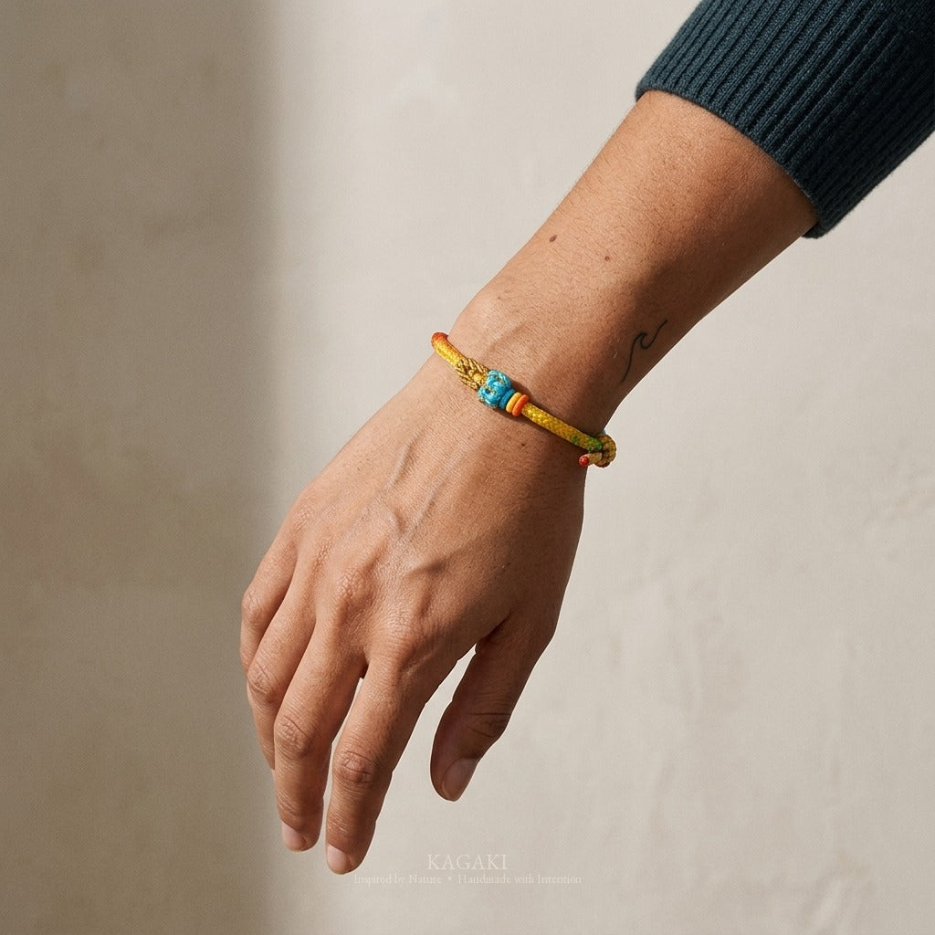 KAGAKI handmade gradient braided cord bracelet — Radiant – 輝 — Sunlit Radiant — on-wrist-luxury-supplemental (9/14)