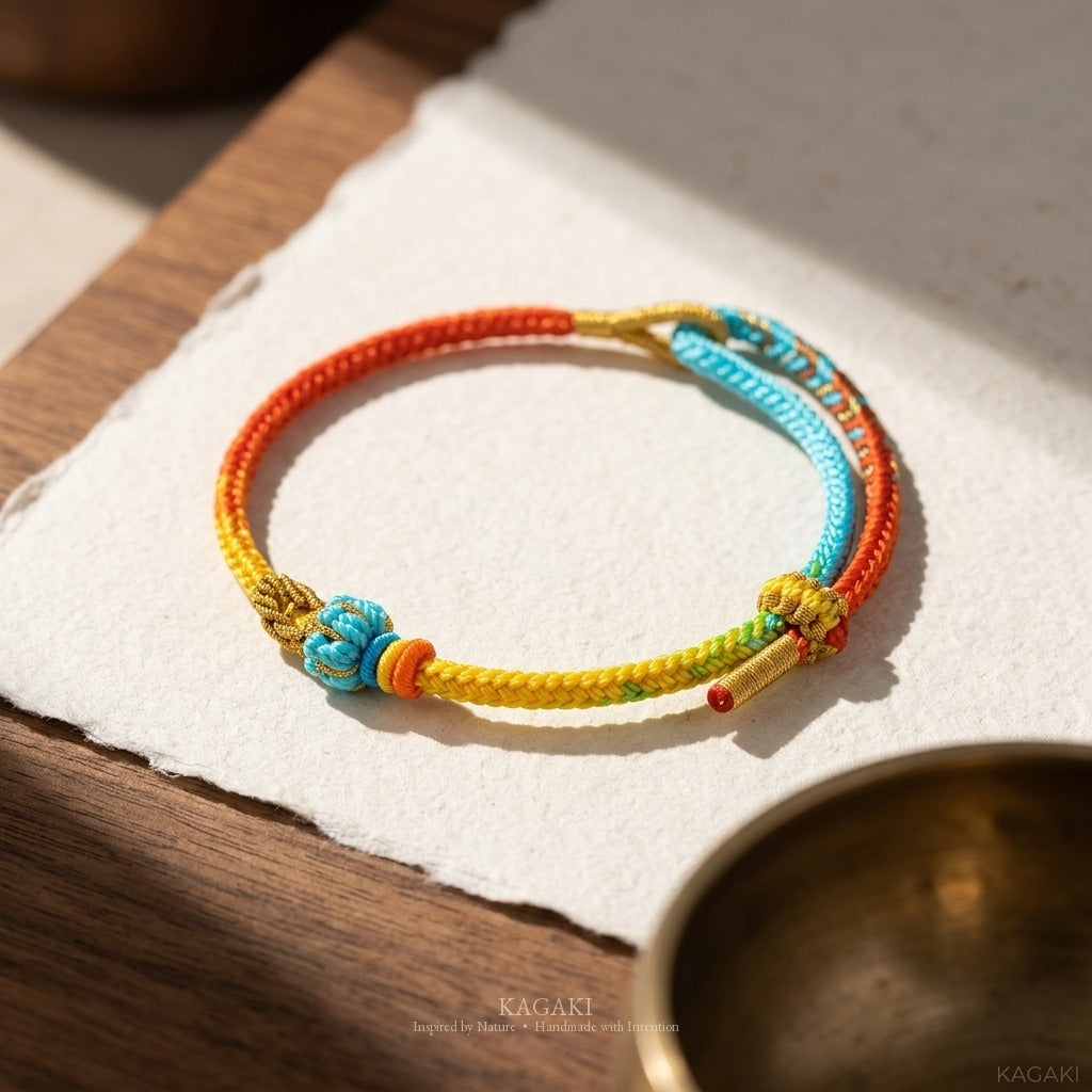 KAGAKI handmade gradient braided cord bracelet — Radiant – 輝 — Sunlit Radiant — styled-scene-supplemental (8/14)