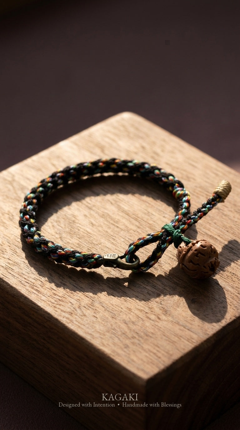KAGAKI Coil carved wood bead double wrap bracelet, editorial vertical, handmade wrap bracelet