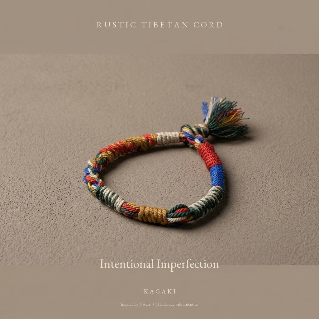 KAGAKI Frayed rustic tibetan cotton cord, product view, handmade cord bracelet gift
