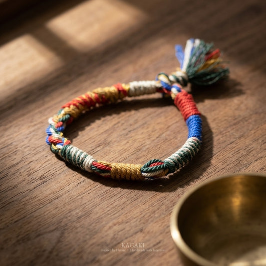 KAGAKI Frayed rustic tibetan cotton cord, studio view, handmade cord bracelet gift