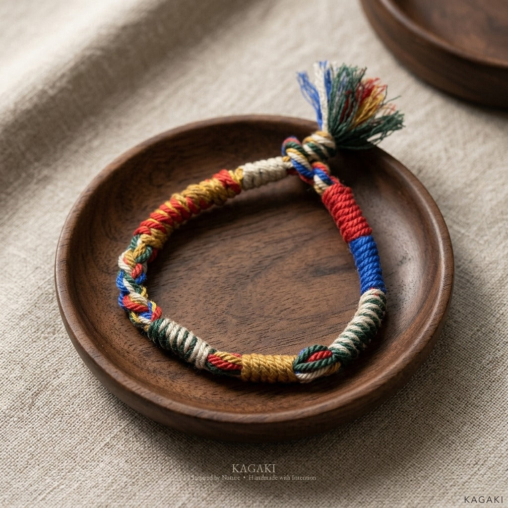 KAGAKI Frayed rustic tibetan cotton cord, studio view, handmade cord bracelet gift