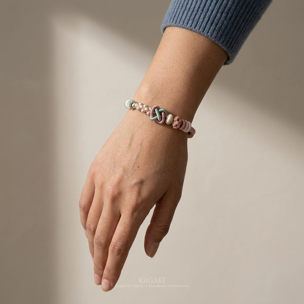 KAGAKI handmade Tibetan-inspired calming protection cord bracelet — Breath – 息 — — — on-wrist-luxury (5/17)