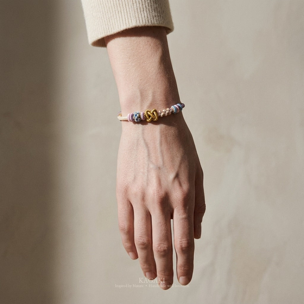KAGAKI handmade Tibetan-inspired calming protection cord bracelet — Breath – 息 — Hush Breath — on-wrist-luxury-supplemental (12/17)